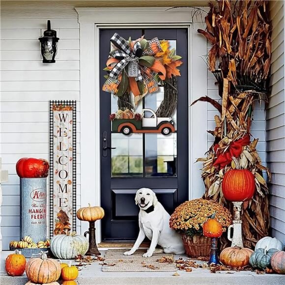Fall Welcome Porch Sign Thanksgiving Day Wooden Door Sign 47" Large Buffalo - Picture 4 of 8